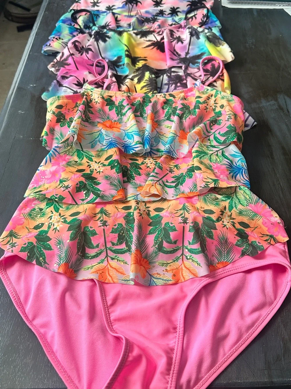 Justice Pink Girls two Piece Swimsuit with extra tops